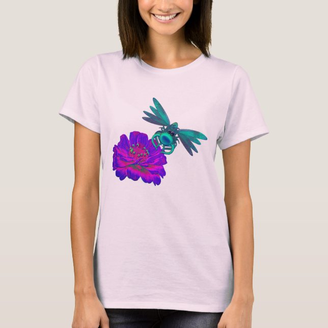 Dragonfly och Zinniaflod T Shirt (Framsida)