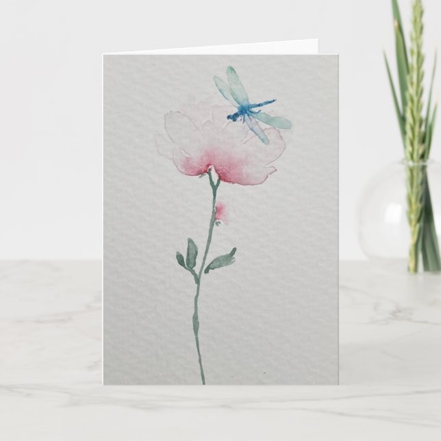 Dragonfly på blommans vattenfärgsmålning kort (Framsida)