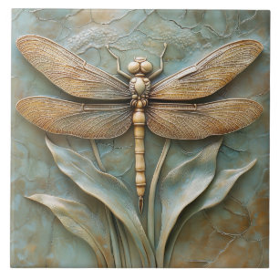 Dragonfly på Grass Faux Relief Kakelplatta