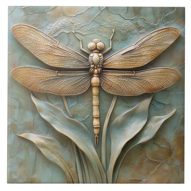 Dragonfly på Grass Faux Relief Kakelplatta (Framsidan)