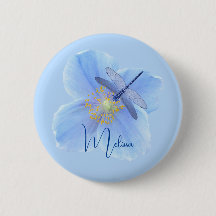 Dragonfly på knappen Blue Poppy