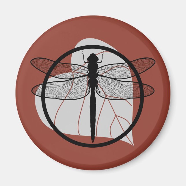 Dragonfly på Löv Teckning - Wildlife Circle Series Magnet (Framsidan)