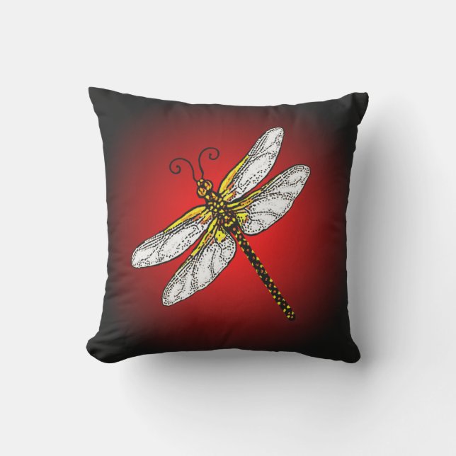 Dragonfly på Röd bakgrund Kudde (Framsida)