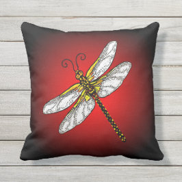 Dragonfly på Röd bakgrund Kudde