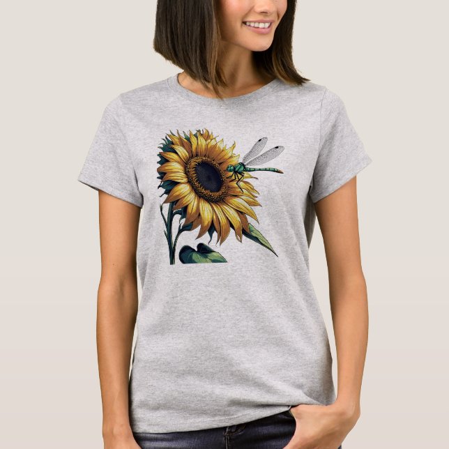 DRAGONFLY PÅ SUNfLOWER T Shirt (Framsida)