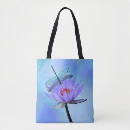 Dragonfly på Vatten Lily All-over Print Tote Tygkasse