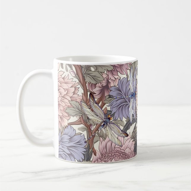 Dragonfly Peony Pink Light Purple French Floral Kaffemugg (Vänster)