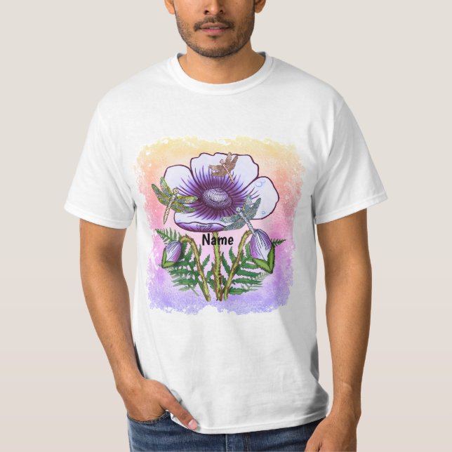 Dragonfly Purple Poppy  T Shirt (Framsida)