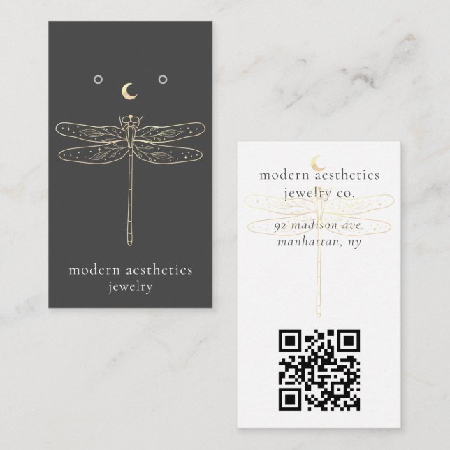 Dragonfly QR Code Gray Earring Display Card Visitkort (Fram/baksida)