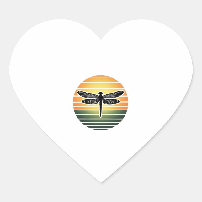 Dragonfly Retro (3) Hjärtformat Klistermärke (Framsida)
