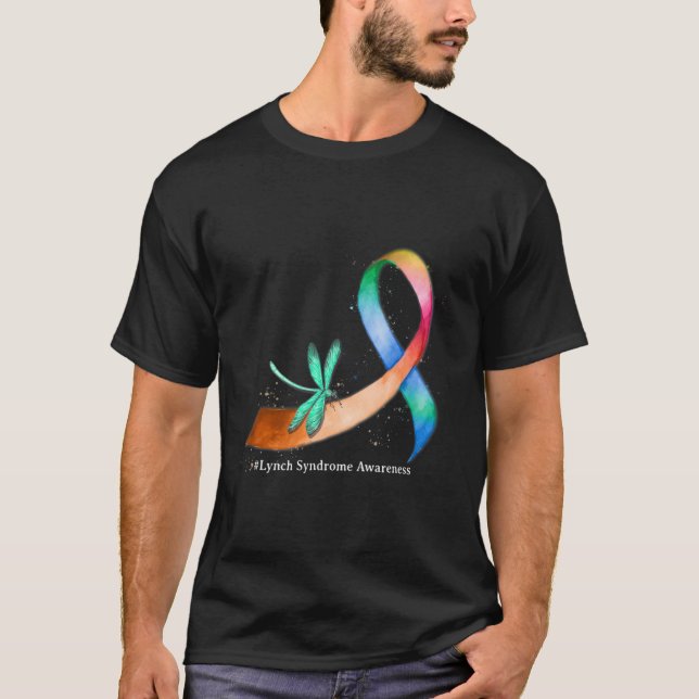 Dragonfly Ribbon Lynch Syndrome Awareness Gifts T Shirt (Framsida)