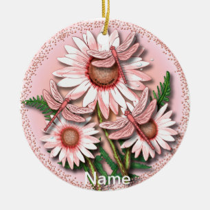Dragonfly Rosa Daisy Julgransprydnad Keramik