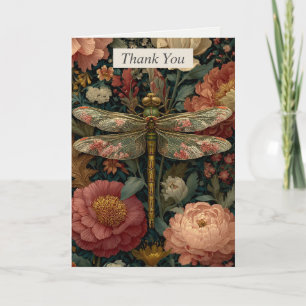 Dragonfly & Rosa Flowers - tack för ditt kort