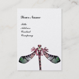 DRAGONFLY, rosa grönt svartvit pärlor papper Visitkort