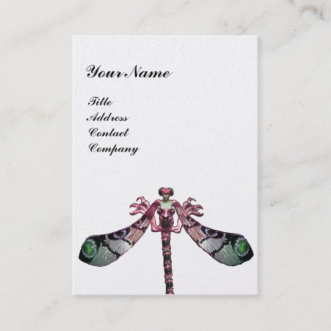 DRAGONFLY, rosa grönt svartvit pärlor papper Visitkort (Framsida)