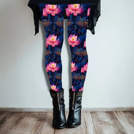 Dragonfly & Rosa Lotus Design Leggings