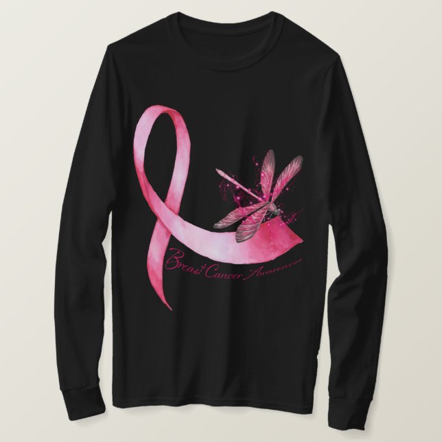 Dragonfly Rosa Ribbon Breast Cancer Awareness T Shirt (Design framsida)