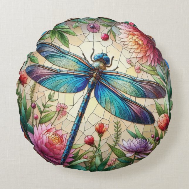 Dragonfly Round Pillow Rund Kudde (Framsidan)
