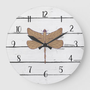 Dragonfly Rustic Shiplap Farmhouse Decor Stor Klocka