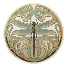 Dragonfly Sage Green & Gold Art Deco Nouveau Knopp