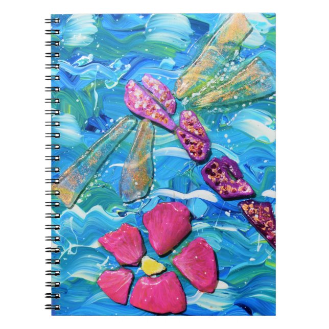 Dragonfly Sea Glass Mix Media Collage Anteckningsbok (Framsidan)
