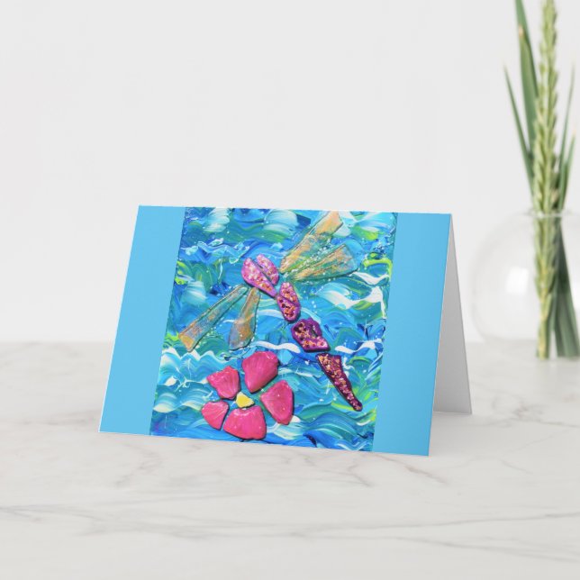 Dragonfly Sea Glass Mix Media Collage Kort (Framsida)