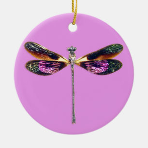 Dragonfly - silver, guld, lila och svart julgransprydnad keramik