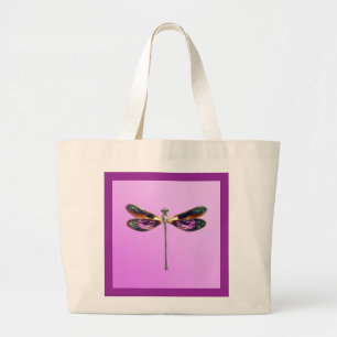 Dragonfly - silver, guld, lila och svart jumbo tygkasse