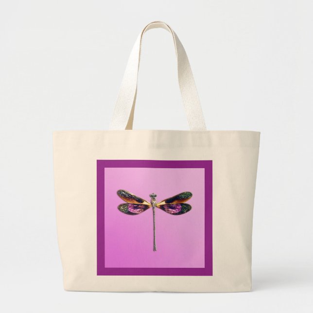 Dragonfly - silver, guld, lila och svart jumbo tygkasse (Framsidan)
