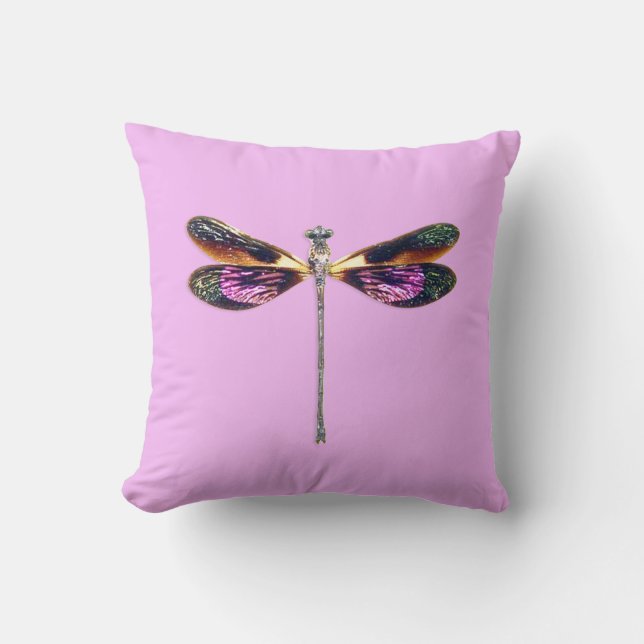Dragonfly - silver, guld, lila och svart kudde (Framsida)