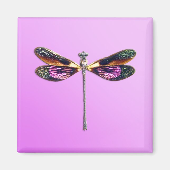 Dragonfly - silver, guld, lila och svart magnet (Framsidan)