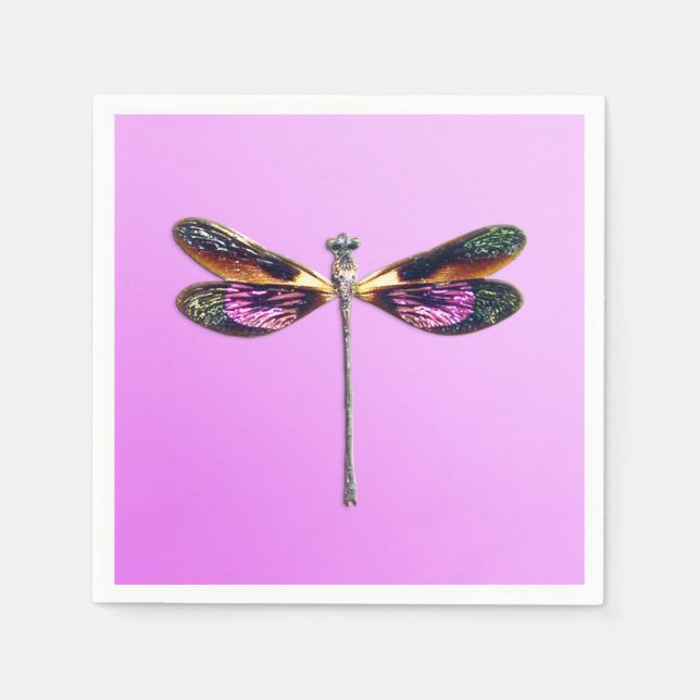 Dragonfly - silver, guld, lila och svart pappersservett (Framsidan)
