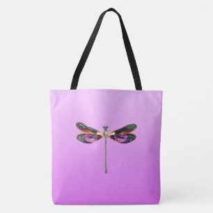 Dragonfly - silver, guld, lila och svart tygkasse