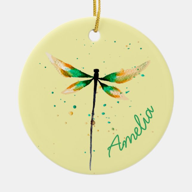 Dragonfly, söt vattenfärgsdesign julgransprydnad keramik (Framsidan)