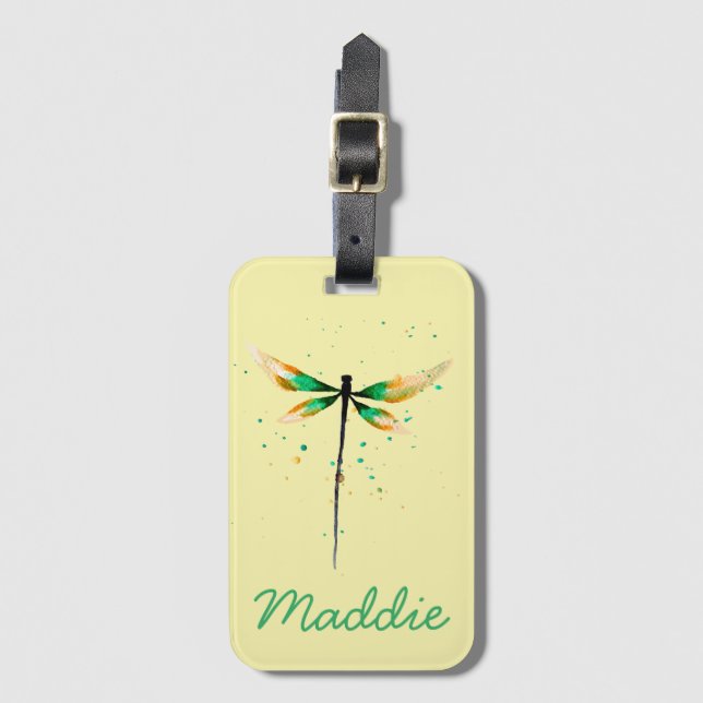 Dragonfly söt vattenfärgsillustration bagagebricka (Framsida vertikal)