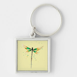 Dragonfly söt vattenfärgsillustration fyrkantig silverfärgad nyckelring
