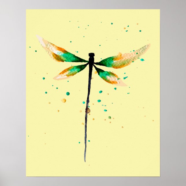 Dragonfly söt vattenfärgsillustration poster (Framsidan)
