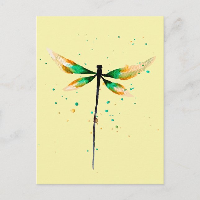Dragonfly söt vattenfärgsillustration vykort (Framsida)