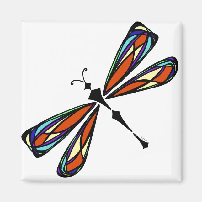 Dragonfly Square Magnet, fastnat glas Magnet (Framsidan)