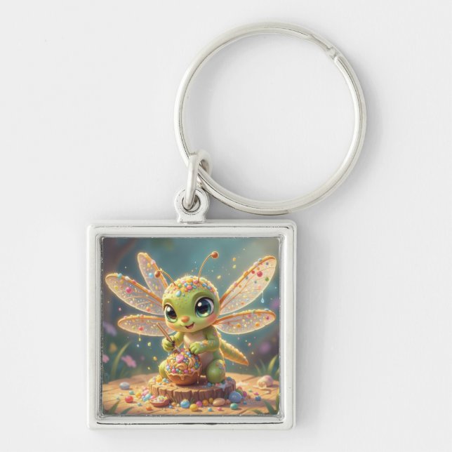 Dragonfly – Star Nectar of the Silent Night.6 Fyrkantig Silverfärgad Nyckelring (Framsidan)