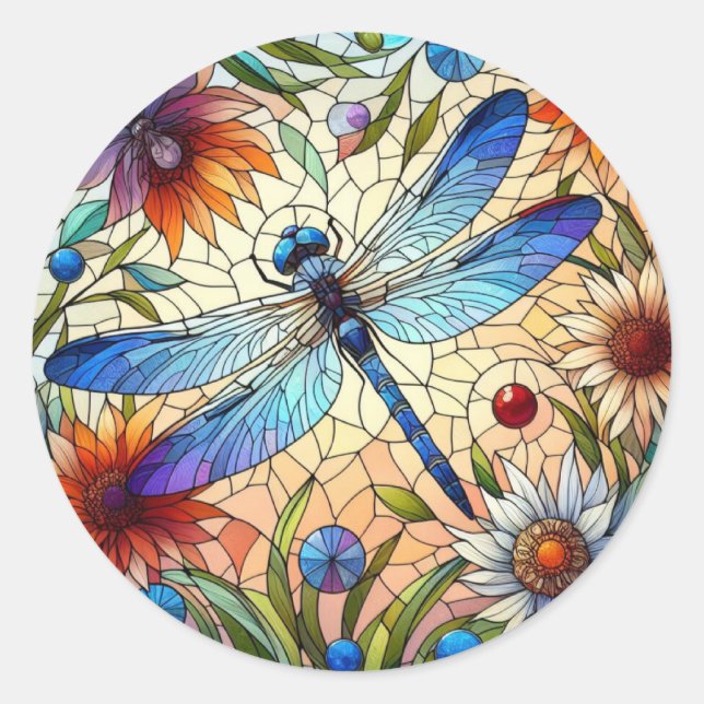Dragonfly Stickers Runt Klistermärke (Framsida)