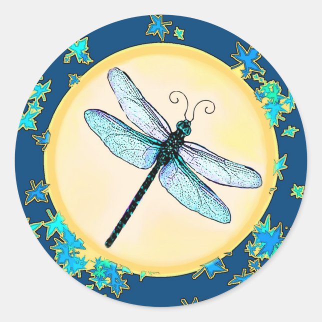Dragonfly Stickers Runt Klistermärke (Framsida)