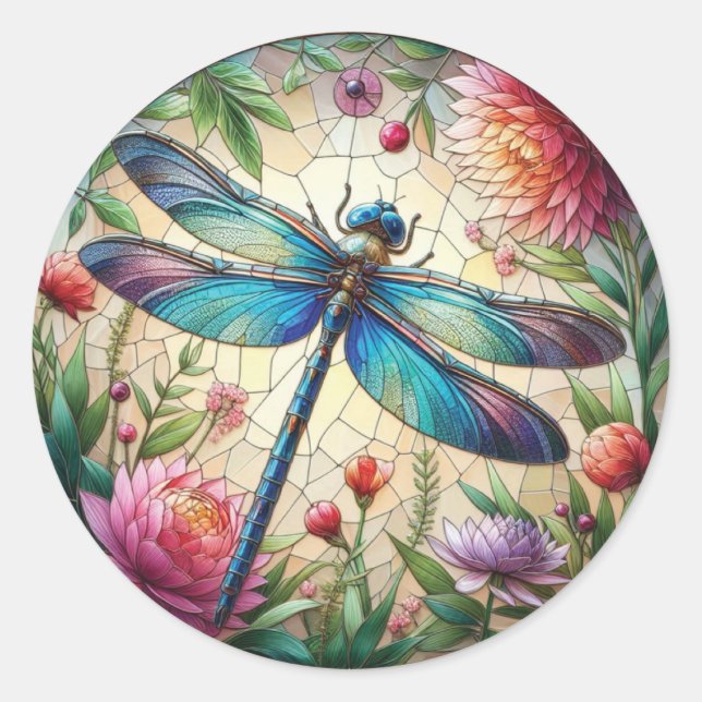 Dragonfly Stickers Runt Klistermärke (Framsida)