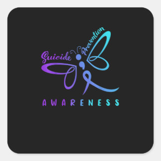 Dragonfly Suicide Prevention Aware Teal Ribbon Fyrkantigt Klistermärke