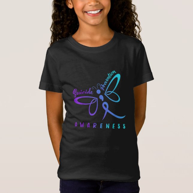 Dragonfly Suicide Prevention Medveten Teal Ribbon T Shirt (Framsida)