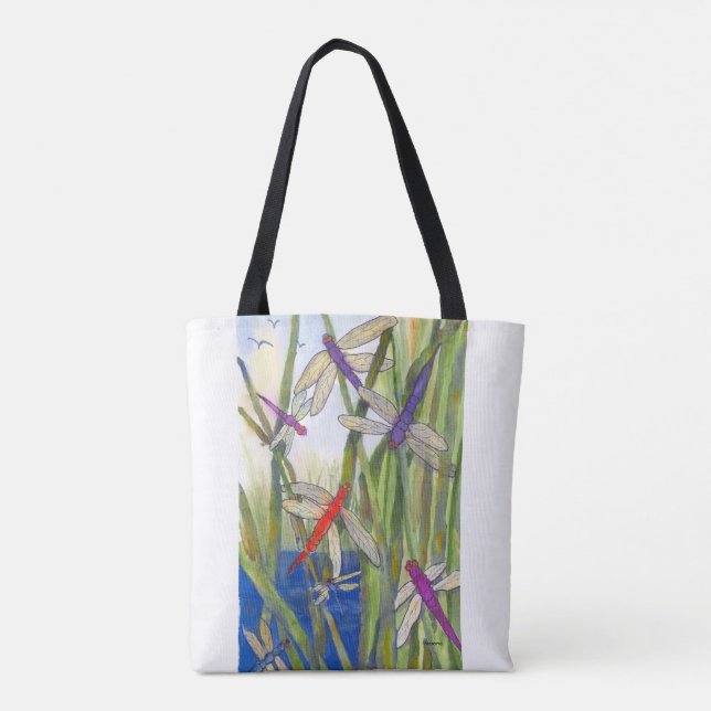Dragonfly Summer Tote Bag Tygkasse (Baksida)