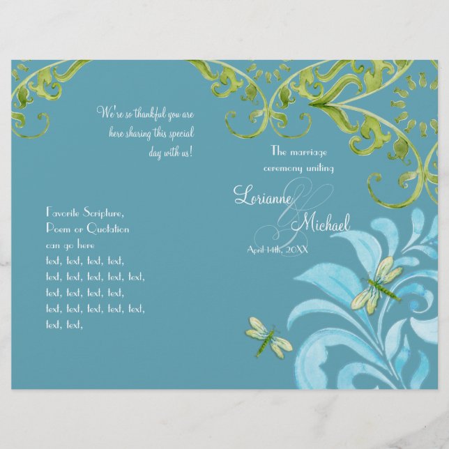 Dragonfly Swirls Rulla Chic Modern Blommigt Inbjud (Framsida)