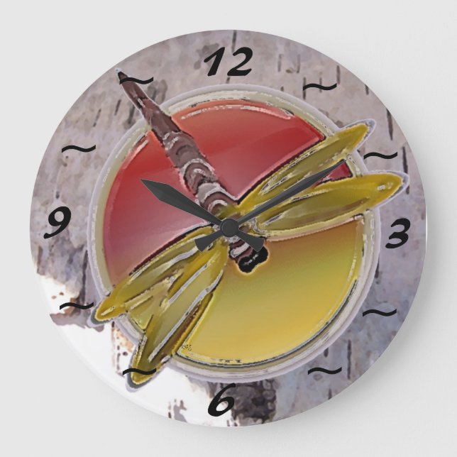 Dragonfly Symbol på Birch Bark Stor Klocka (Framsida)