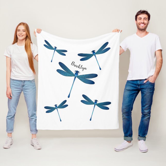 Dragonfly tecknad illustration fleecefilt (På plats)