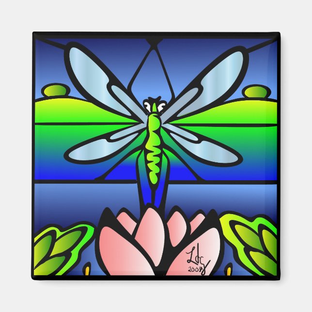 Dragonfly Tiffany Stil Square Magnet (Framsidan)